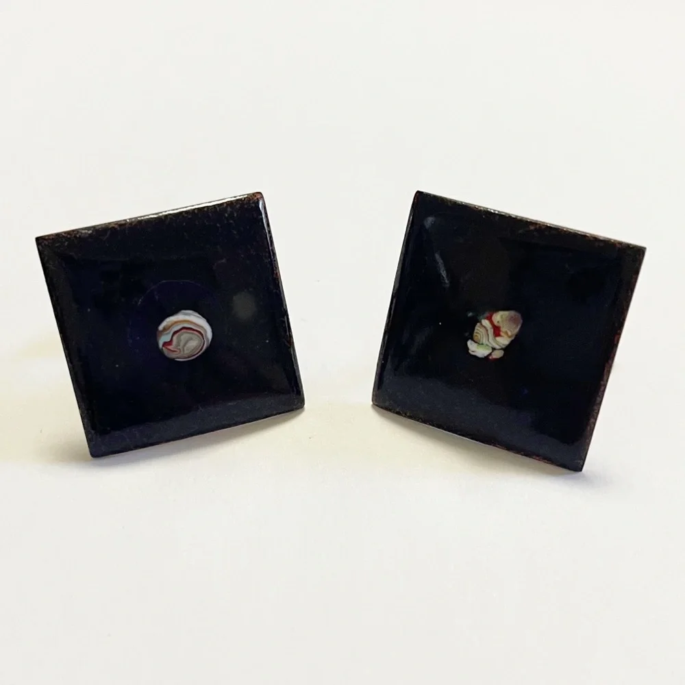 Vintage Mid Century Modern Copper and Blue Enamel Cufflinks Estate